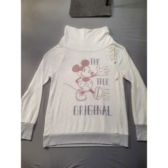 Disney Tops - Disney Parks Mickey Mouse The True Original Cowl Neck Lace Up Sweatshirt M